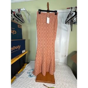 Emory Park Terracotta Crochet Knit Maxi Skirt Small Boho Pointelle Mermaid Peach